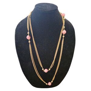 Coro Vintage 1940s Long 62" Pink Bead Statement Necklace